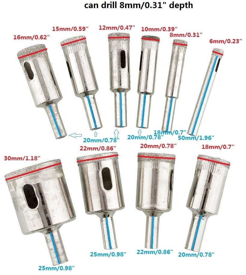 Set di Punte da Trapano in Acciaio 10pz Rivestite in Diamante HSS per Utensili Elettrici 6mm-30mm Sega a Tazza per Piastrelle Marmo Vetro Ceramica Punte da Trapano