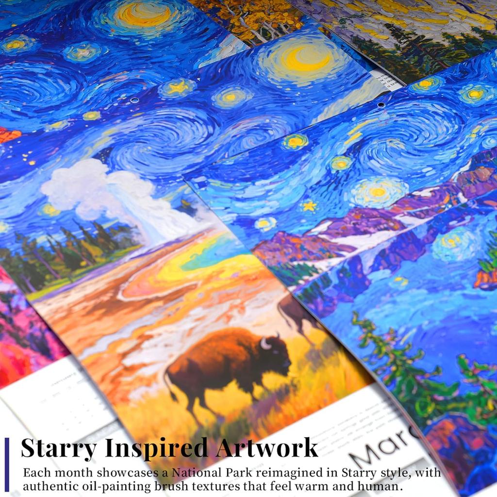 National Parks Calendar 2026 – Artistic Oil Painting Style Monthly Wall Calendar 12-Month Scenic Art Wall Calendar, 12" x 12", Perfect National