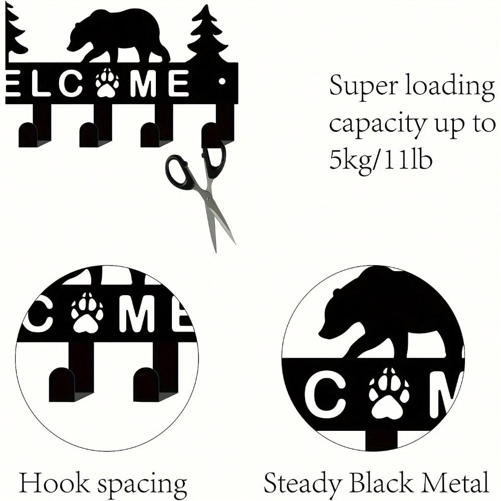 Metall Schlüsselboard Wandmontage Schwarze Aufbewahrungsbox 6 Haken Bär Kiefernbaum Design Heimdekoration Geschenk