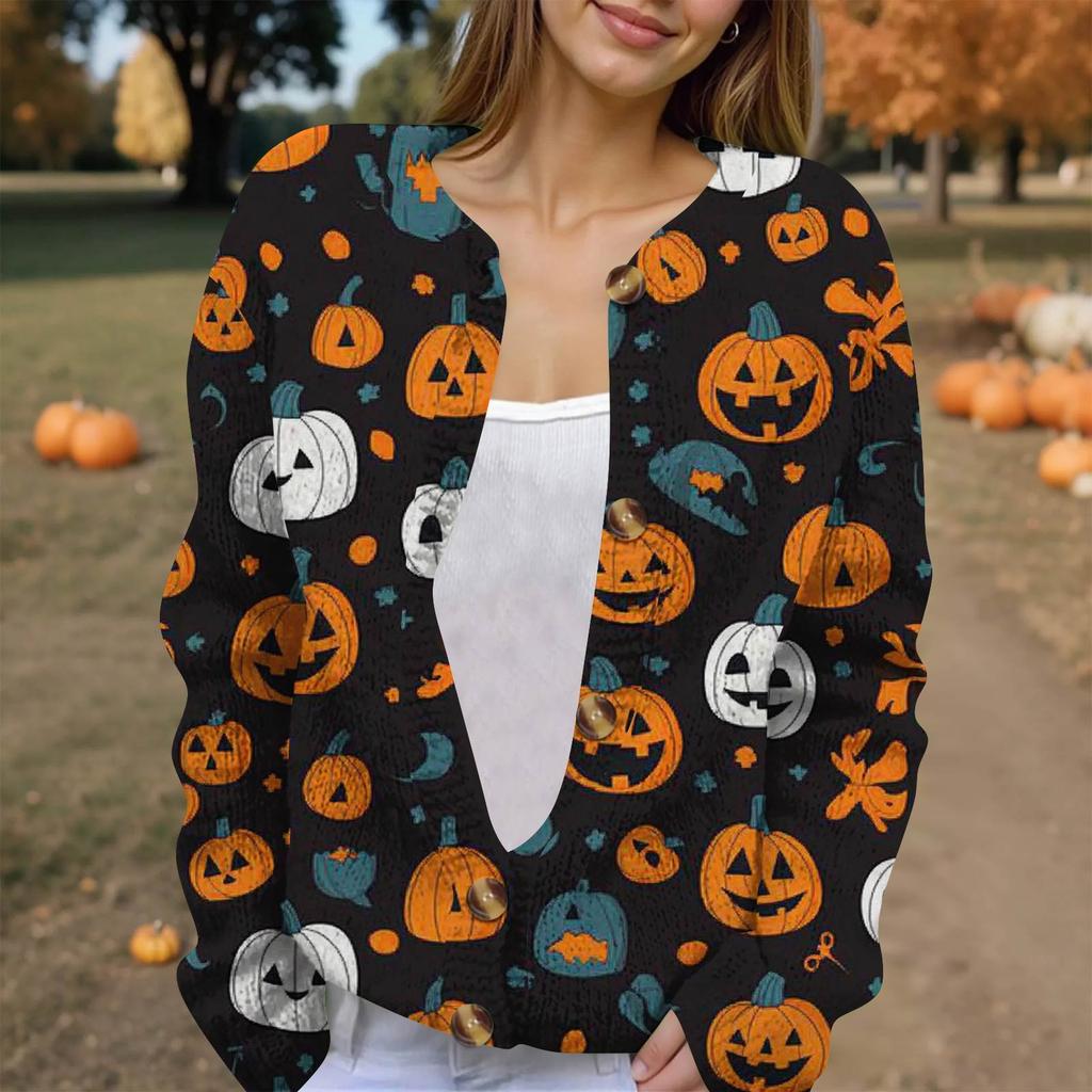 Modische, bedruckte Strickjacke mit langen Ärmeln und Knopfleiste für Damen