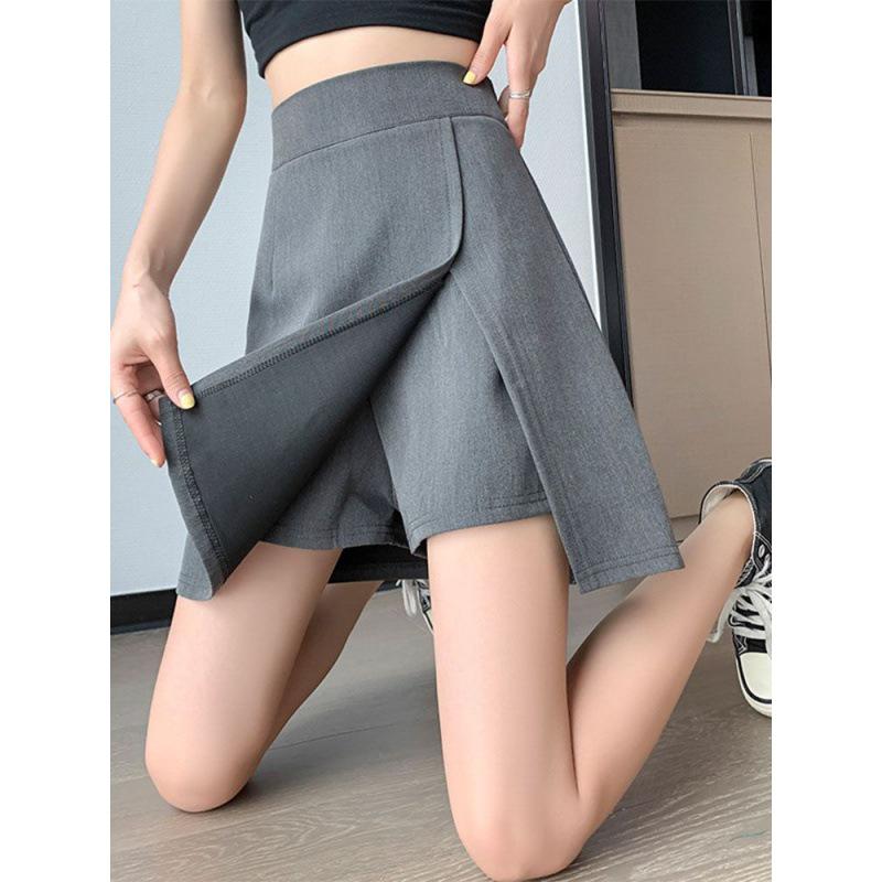 

Women s Gray High-Waist Irregular Slit A-Line Midi Skirt L (100-115 jin) серый