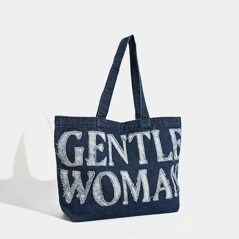 

Thai Fashion Brand Large-capacity Single-shoulder Canvas Bag Literary Retro Denim Women s Portable Letter Patch синій