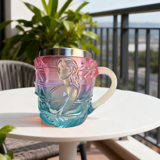 Book Mug 3D Hand-Painted Resin Coffee Mug with Stainless Steel Interior Microwave Dishwasher Safe Literary Cup Unique Gift for Book
