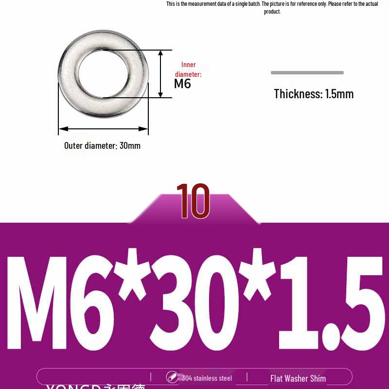 304 Stainless Steel Thickened Flat Washer / Ultra-thin Metal Gasket, Sizes M1.6-M10