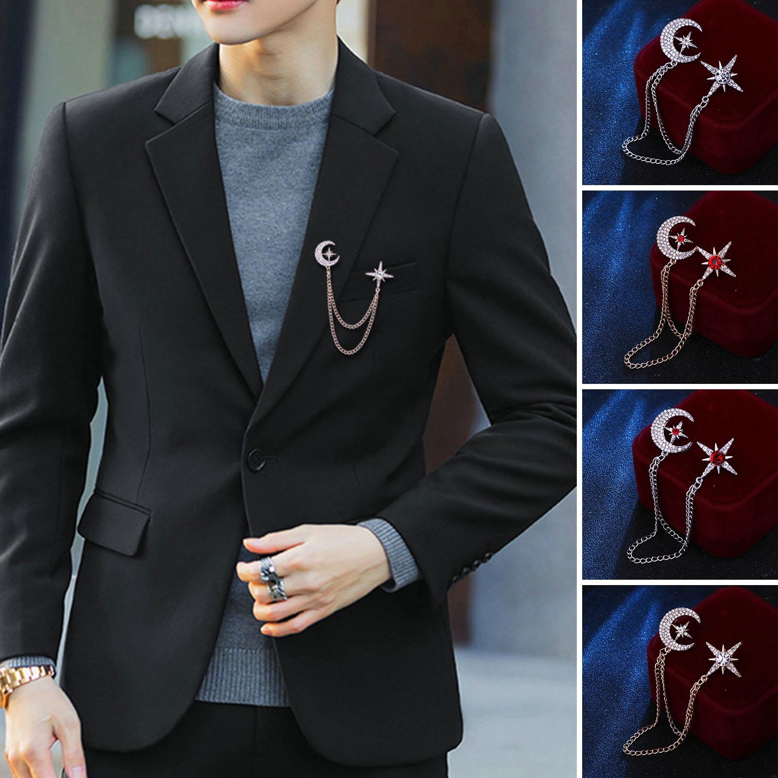 

Брошь «Звезда Луны» - ослепительная инкрустация стразами, подвесная цепочка, элегантный мужской женский деловой костюм, булавка для воротника с лацканами, модные украшения