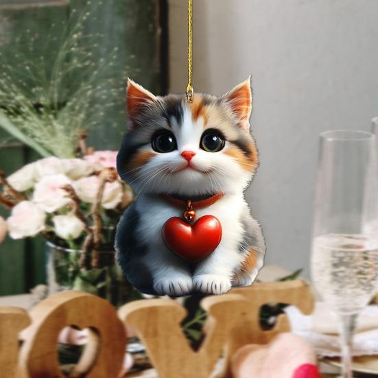 Cute Cat Dog Rose Pendants 2D Acrylic Keychain Novel Pet Themed Charm for Car Mirror Bag Home Festive Decoration