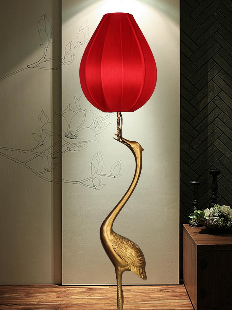 Ancient Style Crane Zen Copper Floor & Table Lamp for Living Room