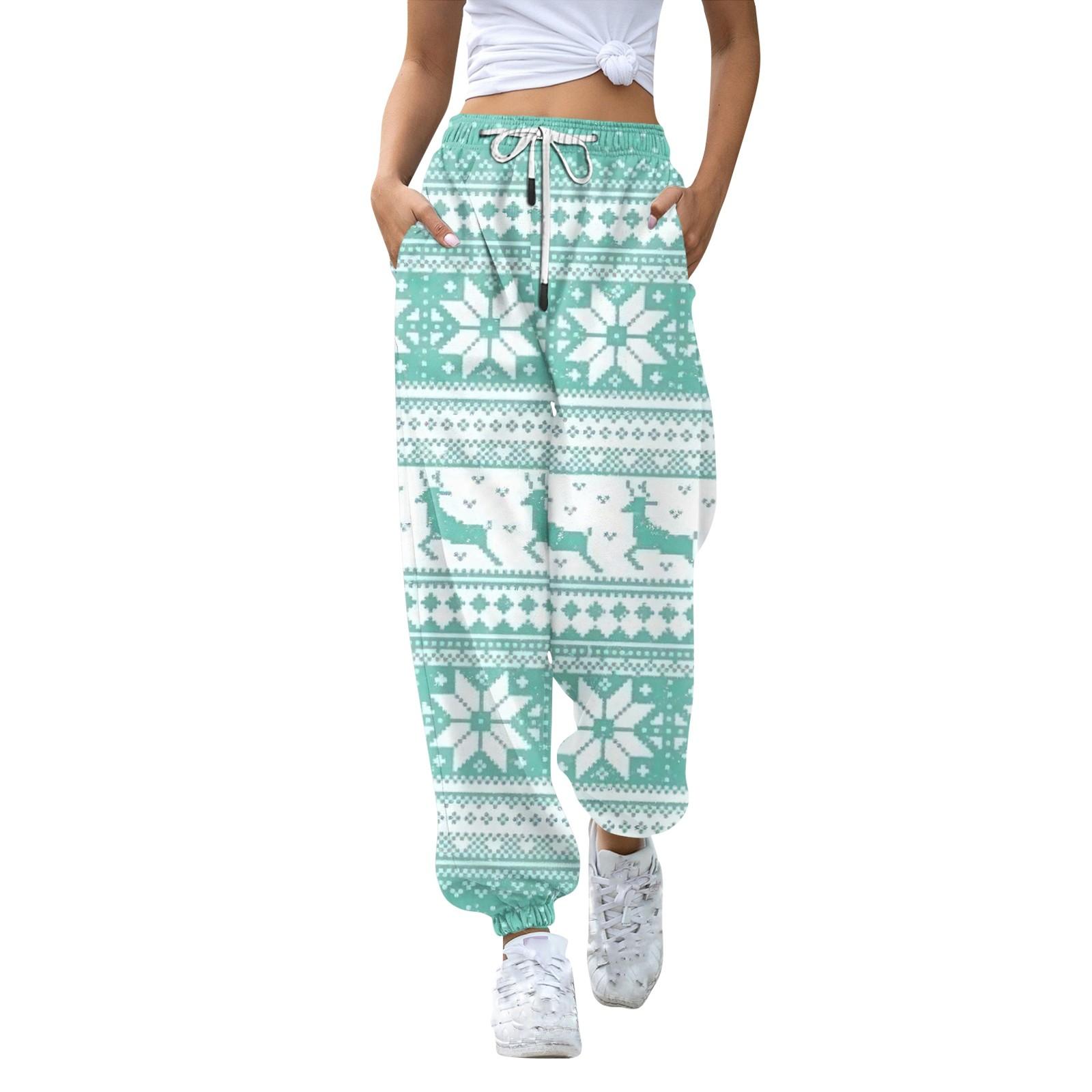 

Жіночі повсякденні модні повсякденні штани з різдвяним принтом Спортивні штани Довгі штани Штани на шнурках з еластичною талією і манжетами L