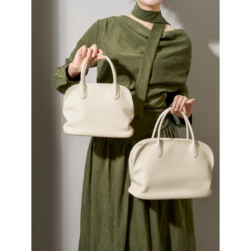 French Style Minimalist High-end Commuting Bowling Handbag With Niche Design Genuine Leather Women's Shell Bag