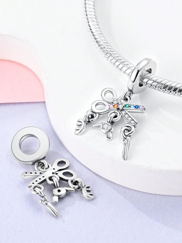 Charms Plata Pink Clothes Scissors Beads Copper Plated Fit Charms Copperoriginal Bracelet For Jewelry Making Diy Charm