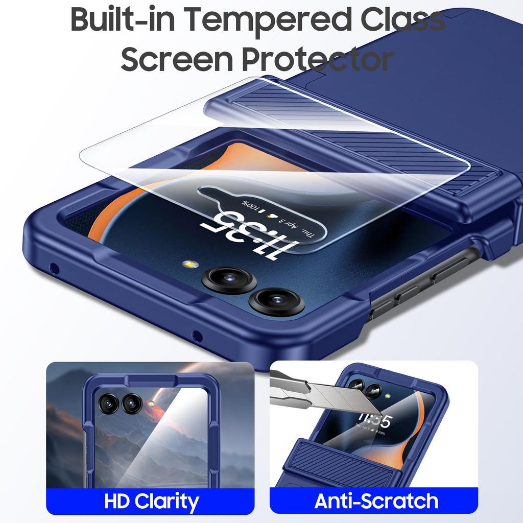 Für Motorola Razr 50/60 mit Kartenhalter [RFID-Blockierung] & Scharnierschutz & HD-Displayschutzfolie, Robuste Kratzfeste Handyhülle - Blau