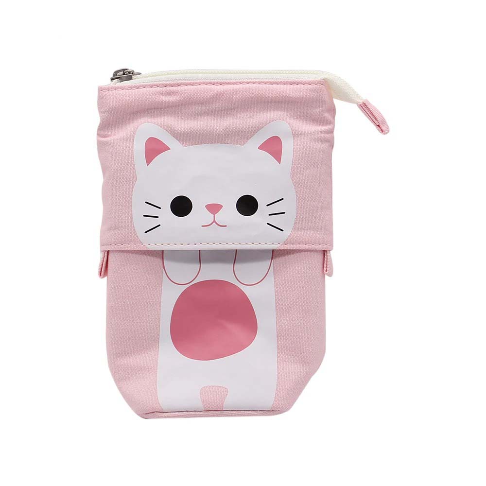 

Многофункциональная сумка для ручек с милым рисунком кошки, складной креативный пенал, аксессуары для хранения, подходит для учебы, офиса бледно-розовый