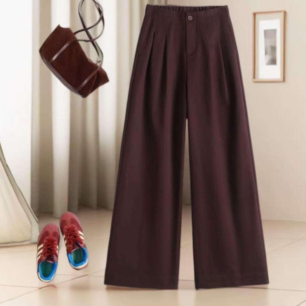 2026 Spring Women's High-Waisted Wide-Leg Pants - Titanium Gold Cotton, Slimming and Versatile 