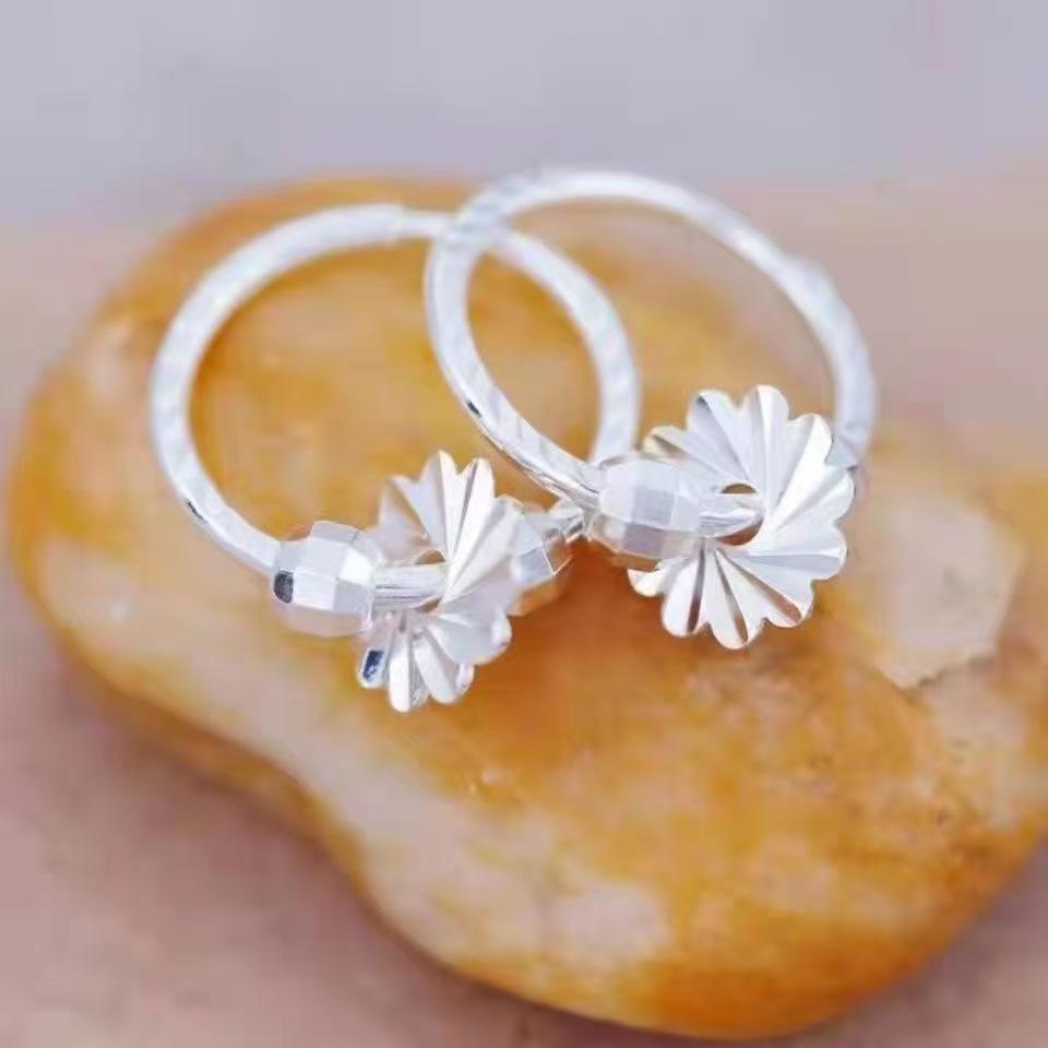 Elegant Plum Blossom Silver Round Bead Earrings - Versatile Accessory for a Refined Look