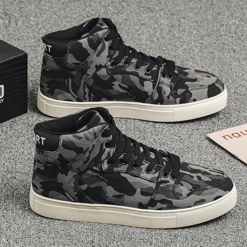 Men’s Sports Shoes High Top Casual Shoes Camouflage Printing Skateboard Sneakers for Students Over Sized
