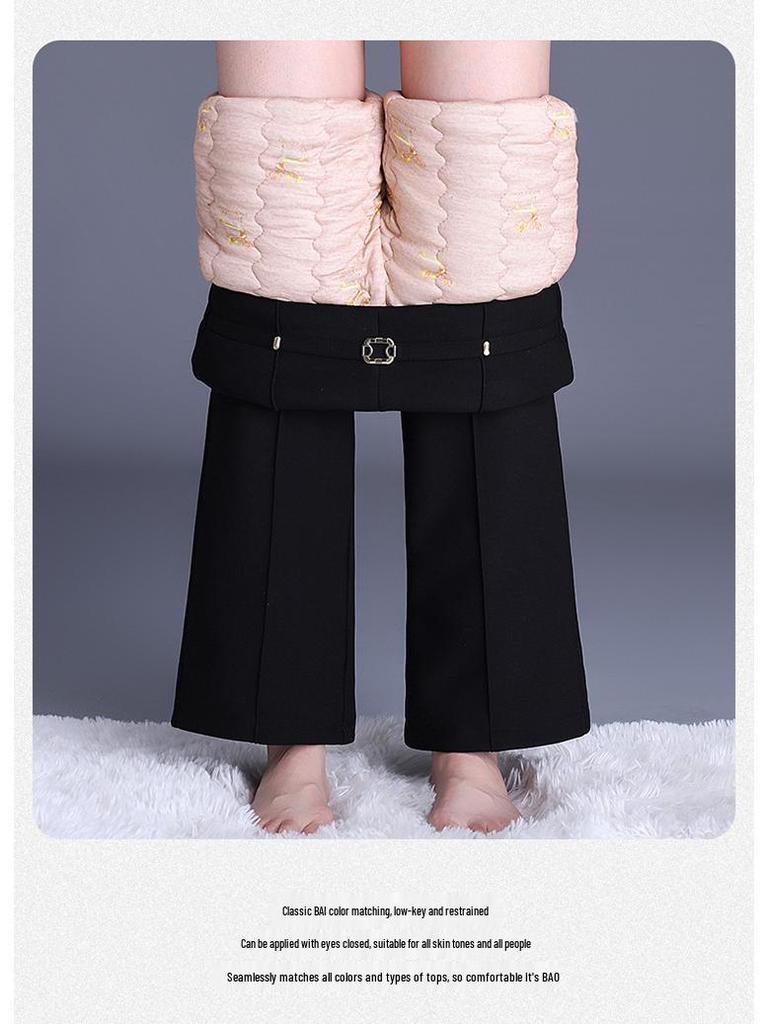 High Waist Women's Winter Velvet Micro-Flare Pants - Slimming Casual Suit with Thickened Fabric