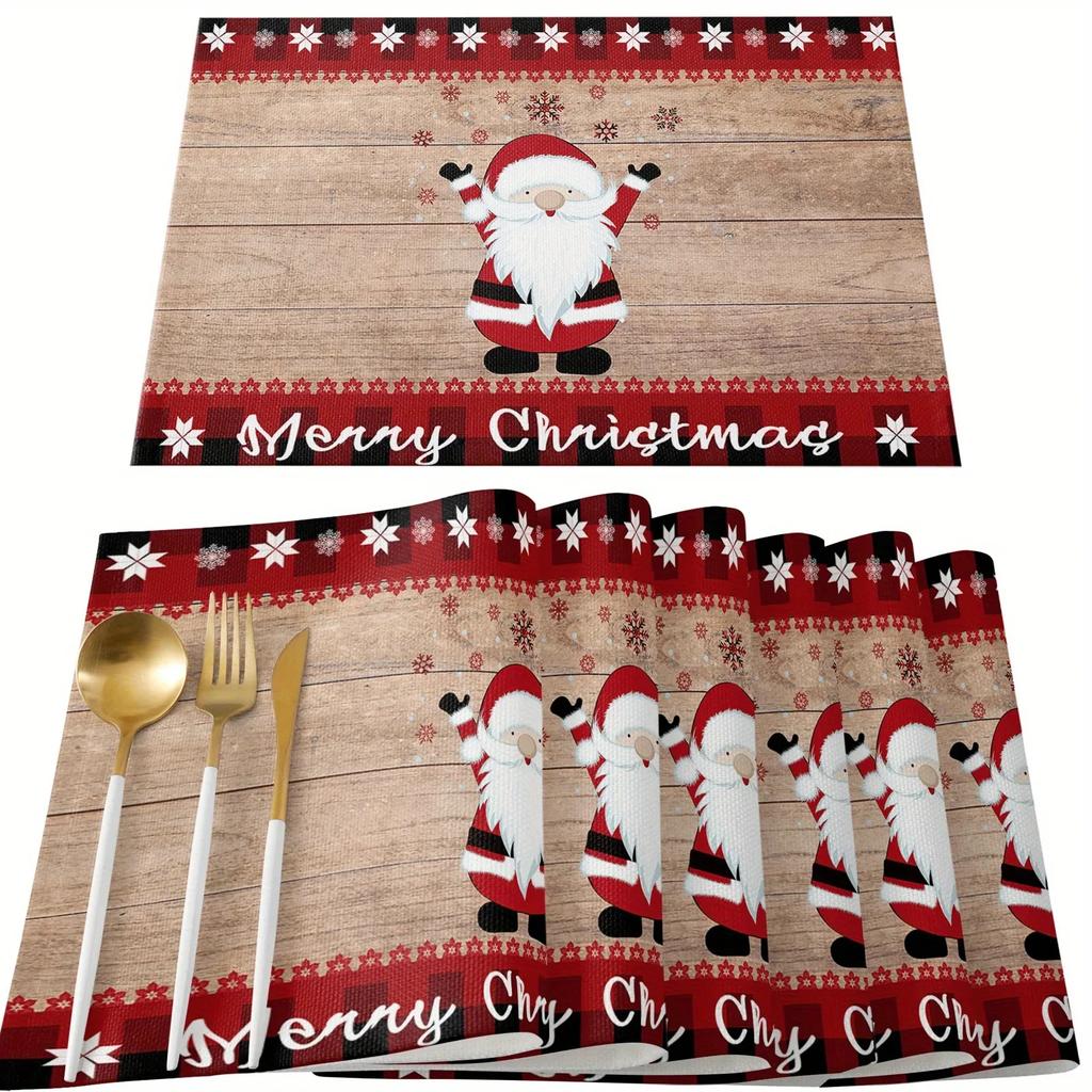 1PC Christmas Themed Linen Meal Pad with Snowflake Dwarf Pattern Insulation Kitchen and Dining Decoration Table Mats Beautiful
