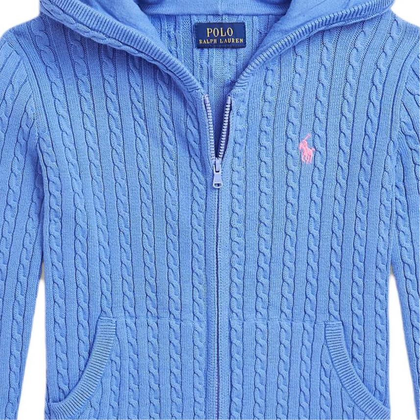 Polo Ralph Lauren Solid Color Hooded Long Sleeve Zip Sweater Kids Sweater Port-Blue 313916533-009