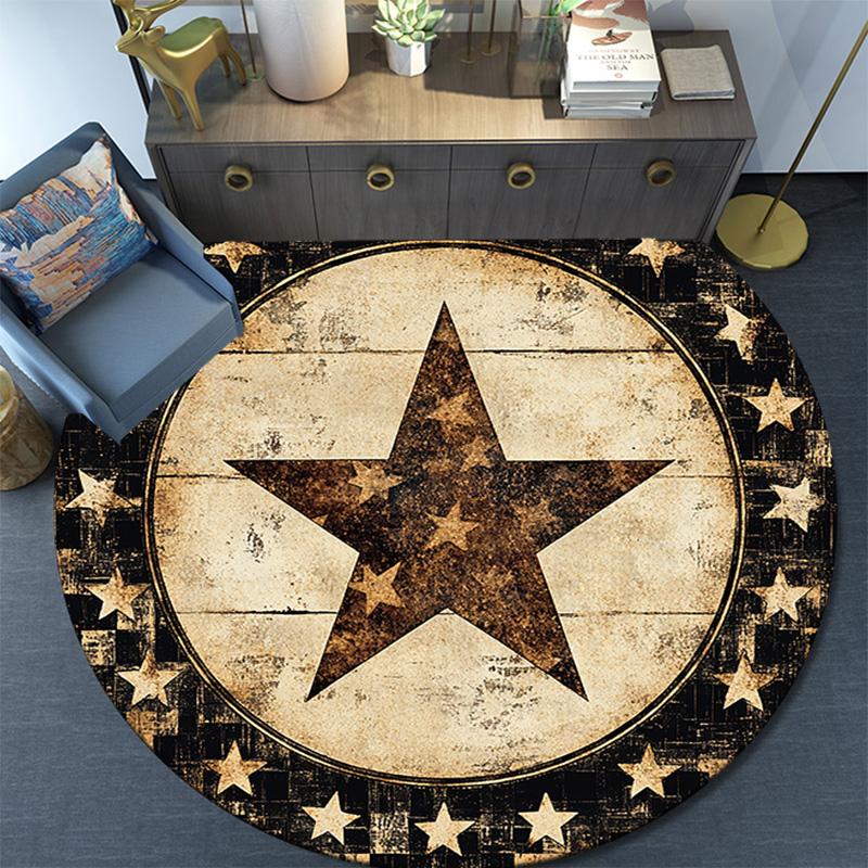 Rustic Star Round Area Rug,Carpet Rug for Living Room Bedroom Sofa Playroom Decor,Non-slip Floor Mat