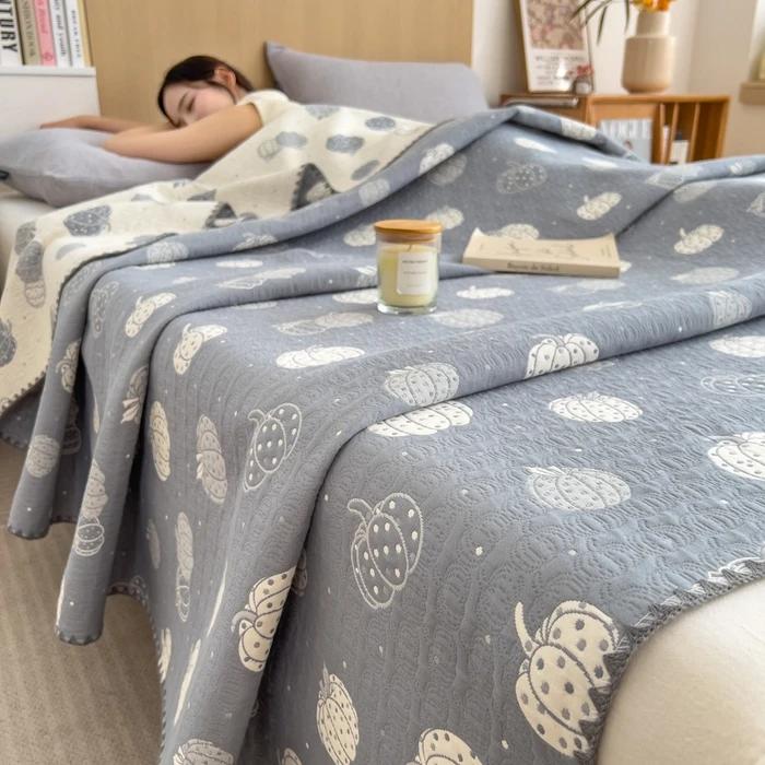Hot Sale cotton jacquard three-layer yarn wool towel quilt pure cotton lunch break blanket sofa cover blanket shawl blanket
