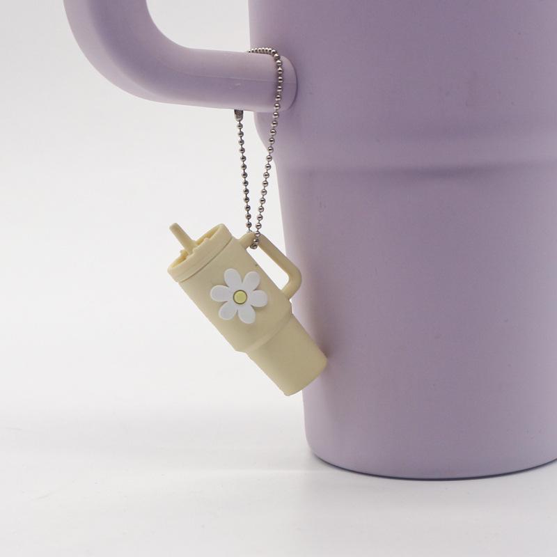 Popular Soft Rubber Stanley Cup Pendant Keychain - Creative Milk Tea Cup Keyring Available