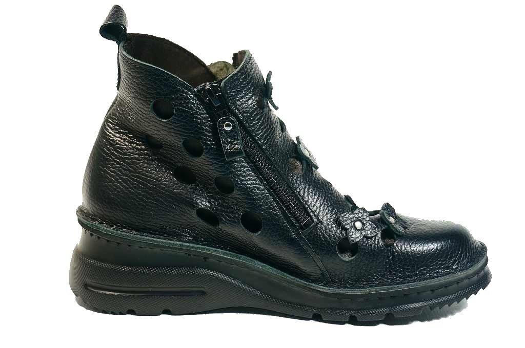 Spring Short Made In Zippered Genuine Leather [Yuriko Matsumoto] Boots, Boots, Japan, Corsage, Flower, Double-sided Boots, (black,