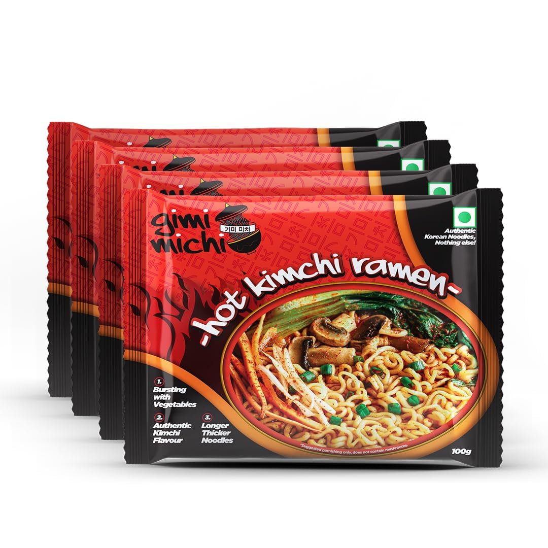Gimi Michi | Hot Kimchi Ramen | Authentic Korean Noodles | Spicy Vegetarian Ramen With Real Vegetables | Real Kimchi Flavor, Chewy Noodles