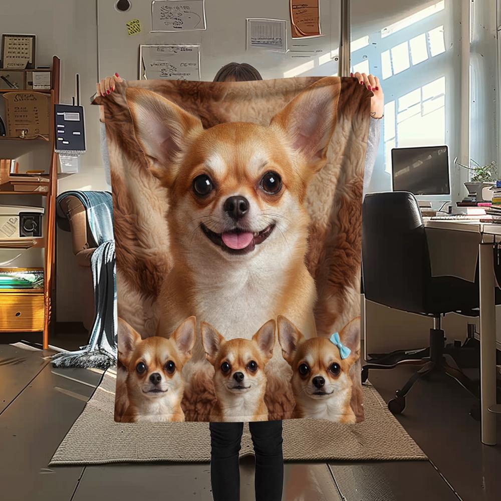 1Pc Chihuahua Poodle Dog Print Flannel Blanket, High quality Comfortable for All Seasons, Home Decor, Warmth and Comfort, Perfect for Gifts