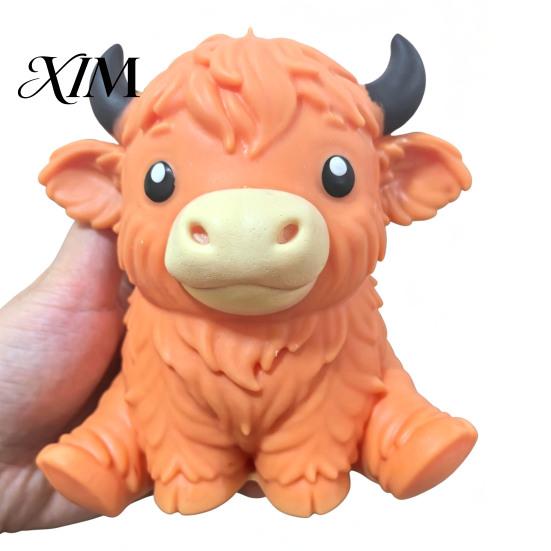 Stress Relieving Gadget Highland Cow Relief Toy, Squeezable Cattle Sensory Soft Toys Ball Fidget Toy for Office Home and Classroom Adults Kids Balls