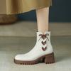Female Autumn Winter Bow Short Boots for Women Square Head High Heels British Style Side Zipper Thick Bottom Party Shoes