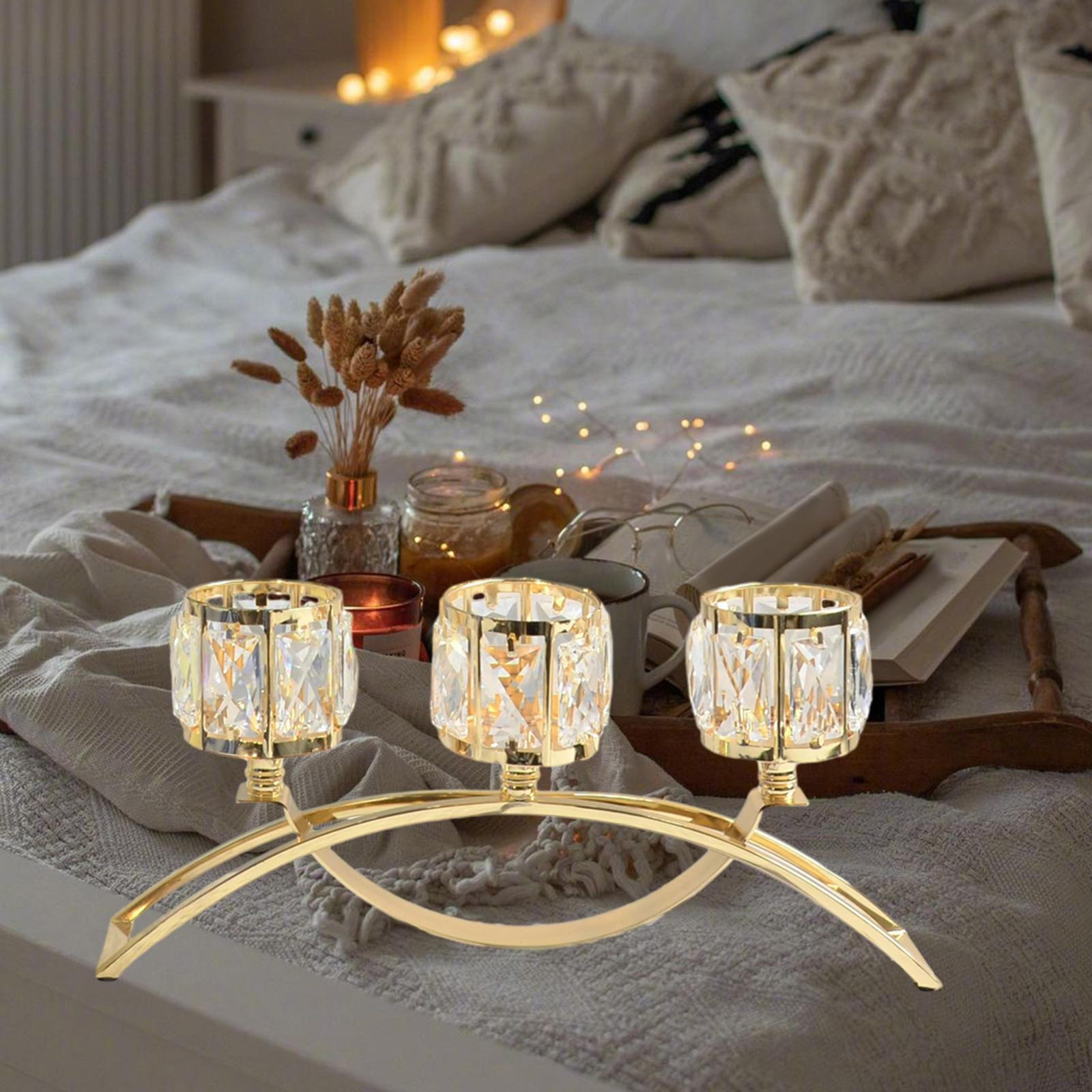 

3 Arm Glass Tealight Candelabra Votive Candlestick Holder Elegant Pillar Candle Stand for