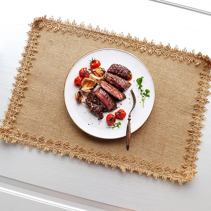 4pc 30X45cm Placemats Rectangle Boho Natural Jute Tassel Table Mats for Kitchen Vintage Dining Rustic Farmhouse Table Decoration
