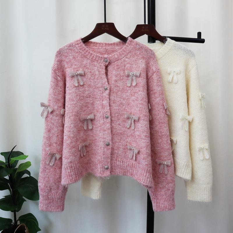 Bow Design Sweater Jacket Autumn and Winter New Loose Sweet Soft Waxy Knitted Cardigan Women