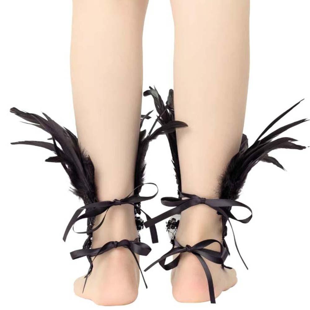 Wristband Feather Lace Glove Embroidery Women Halloween Cuffs Halloween Feather Gloves Carnival