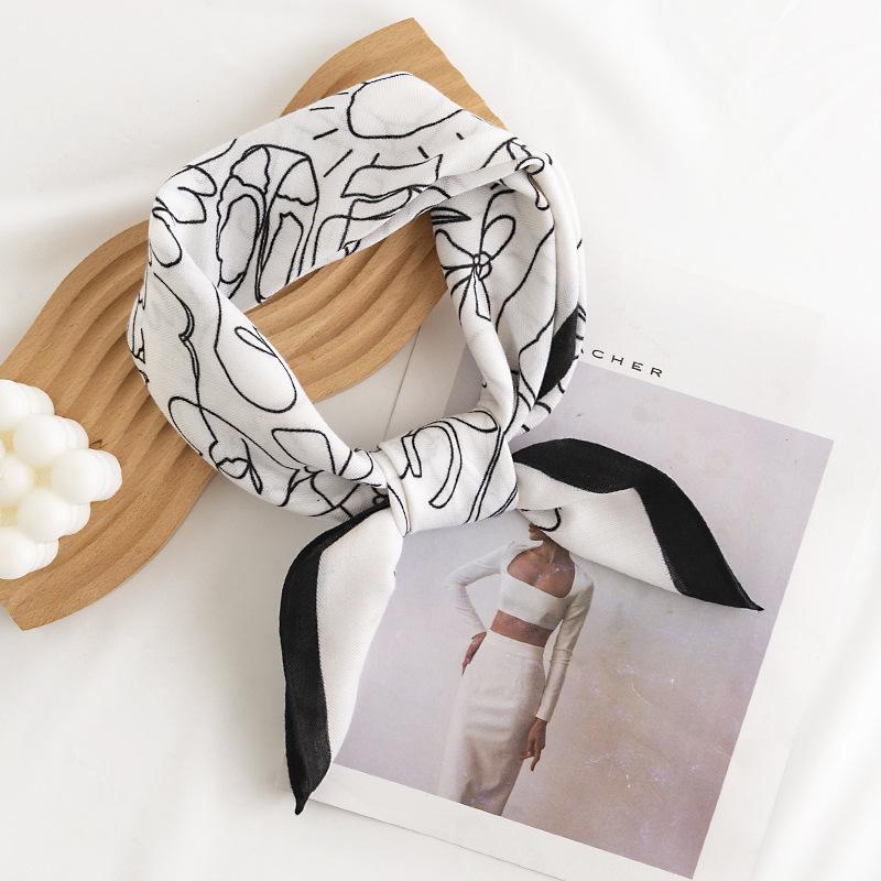 Fashion Commuter Simulation Silk Scarf Pastoral Small Square Scarf Thin Printed Decorative Scarf Scarf Female