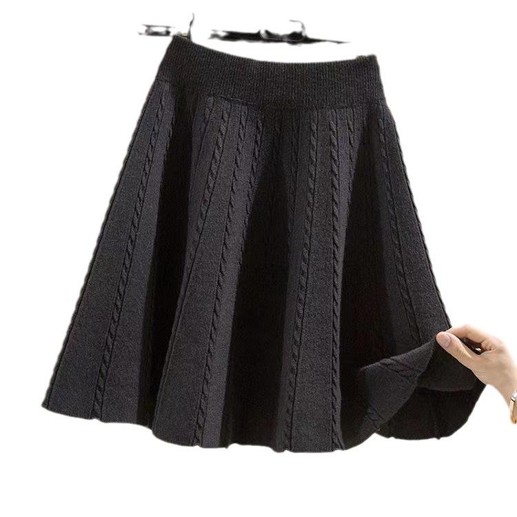 Women's Pleated Short Skirt Fried Dough Twists Knitted Skirt  High Waist Slim A-line Skirt