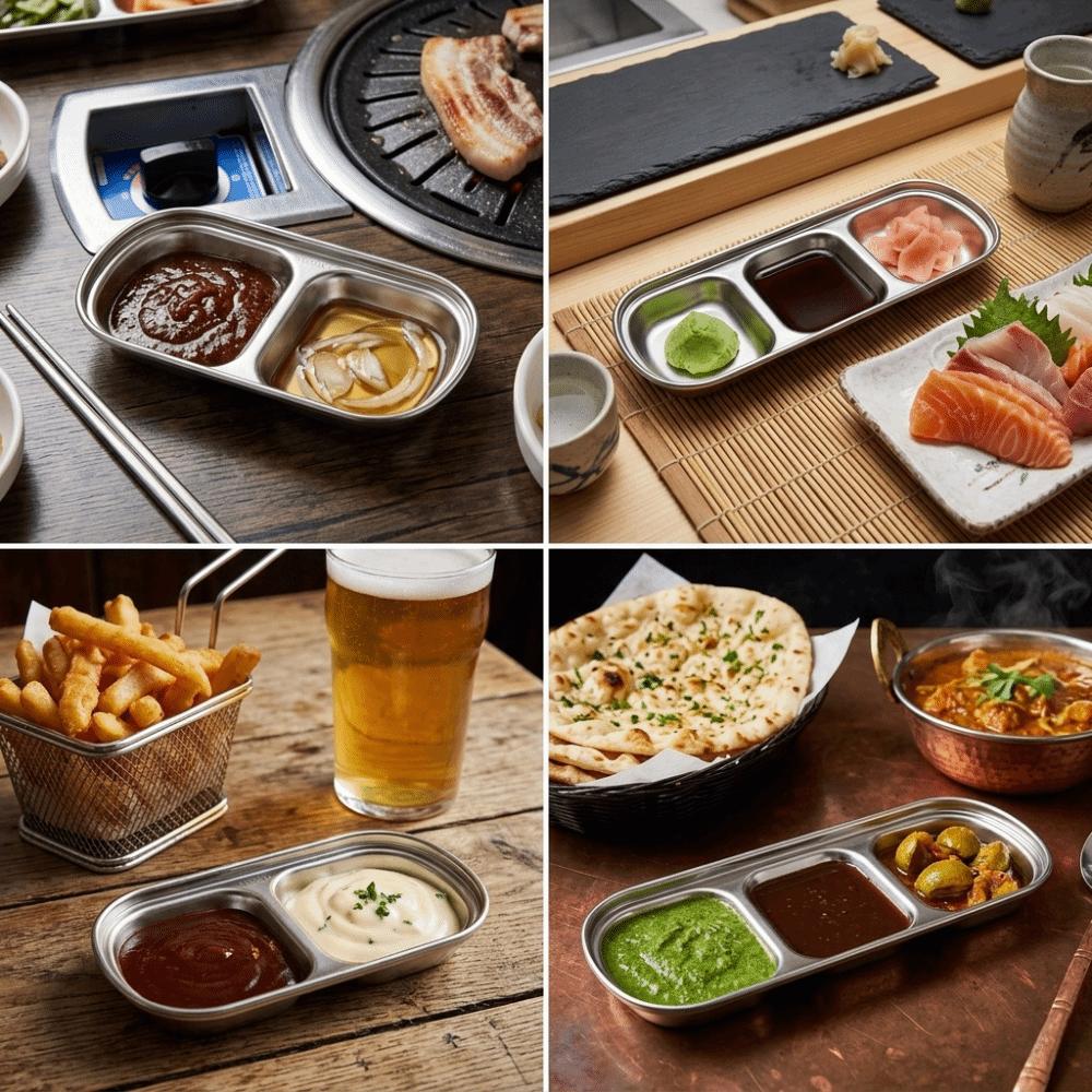 Thickened BBQ Plate Partitioned Dipping Plate Easy To Clean Seasoning Plate  Hot Pot Dipping Sauce Two Grid