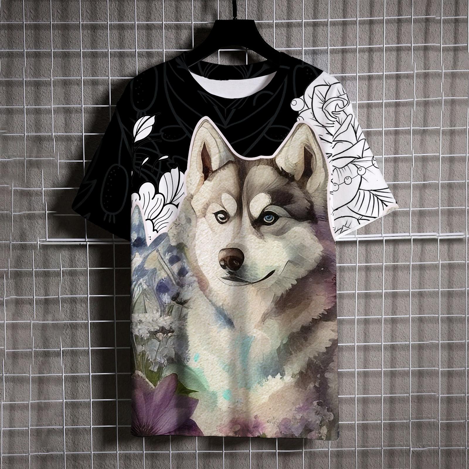 

Футболка с принтом волка, мужская одежда, футболки с рисунком рыцаря, крутая футболка с коротким рукавом, стильный дизайн, хаски, 3D-печать, футболки Y2k 5XL