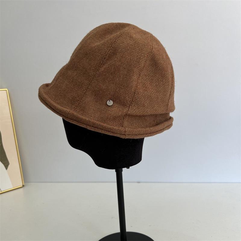 

Wool retro thermal basin hat women s autumn and winter fashion literary and advanced sense short brim fashionable small bucket hat M（56-58cm） верблюд