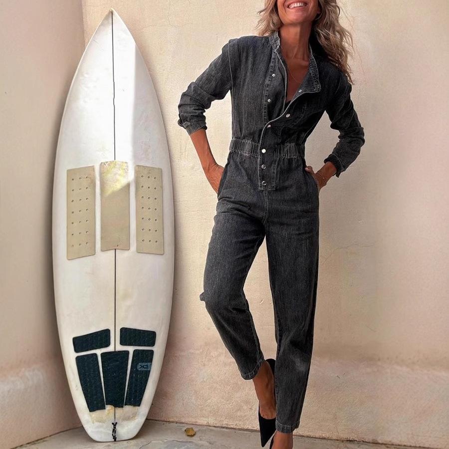 

IHUASU Осенний персонализированный уличный комбинезон с карманами и выстиранным узким вырезом XL чёрный