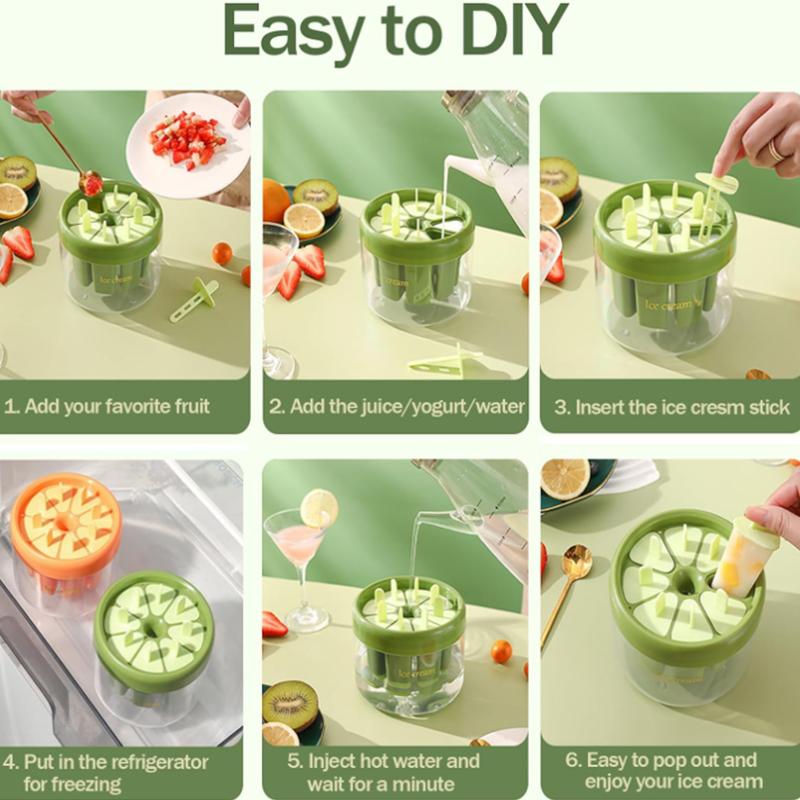 8 Θήκες για Παγωτάκια, Φόρμα για Παγωτάκια DIY Σπιτικά με Χερούλι για Παιδιά Ενήλικες, Επαναχρησιμοποιήσιμες Εύκολες στην Αποδέσμευση Παγωτομηχανές