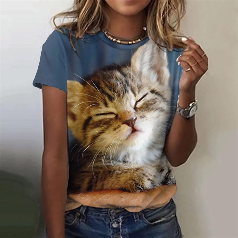 Женская футболка с кошкой Мода Харадзюку Футболка с коротким рукавом XS