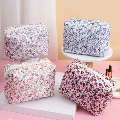 Opbergorganizer Bloemen Puffy Quilted Make-uptassen Bloemenprint Cosmetische Tas Grote Reiscosmetica Tas Make-up Accessoire
