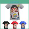 Camiseta Estampada de Desenhos Animados Ryan Toys Review Tendência Algodão Macio Misturado Manga Curta