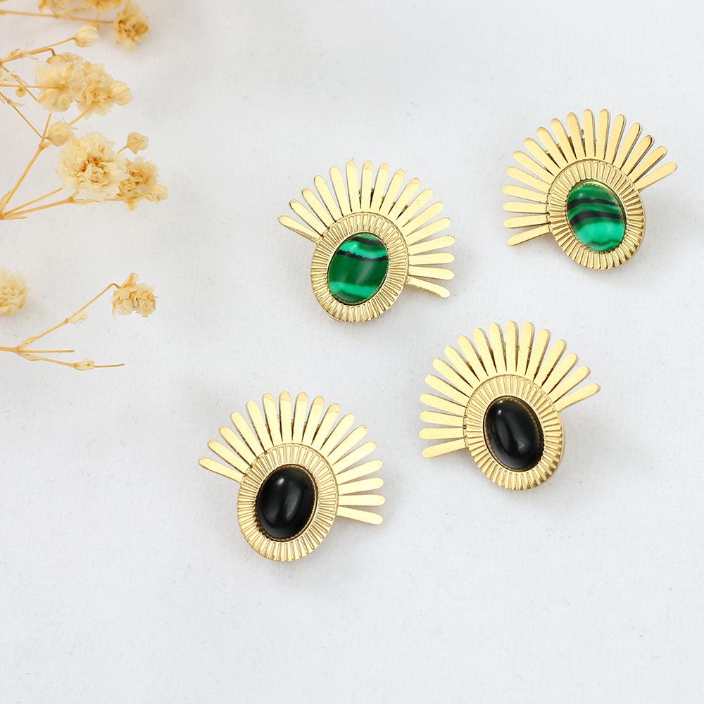 

Женские серьги из нержавеющей стали, красные сетчатые серьги из натурального камня в форме веера, зажимы для ушей, неперфорированные аксессуары для ушей