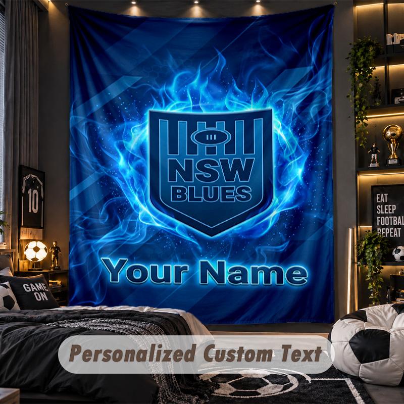 TapestryNSW Blues logo Custom Name Text Personalized Wall Hanging Tapestry Home Wall Decor