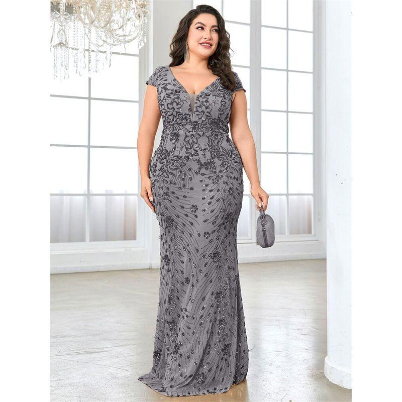European and American Plus-Size New Sequined Evening Dress for Women, Sexy and Elegant Fitted Mermaid Gown, Long Style for Toasting