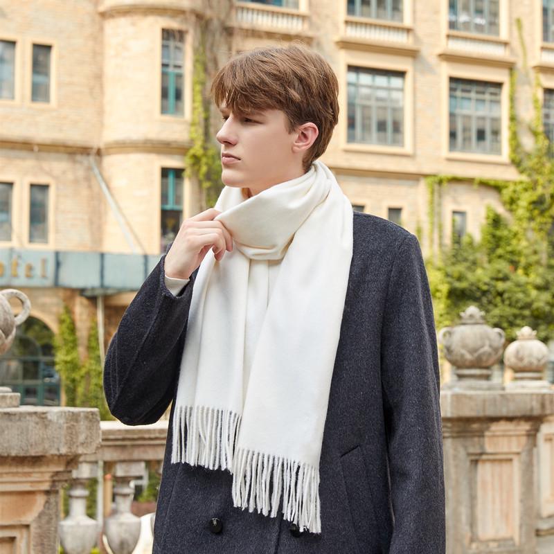 Men's and Women's High-End Wool Cashmere Scarf - Korean Style Solid Gray, Versatile Winter Accessory