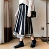 Black and White Striped Knitted Midi Skirt for Women Autumn and Winter A-line Mid Length Skirt