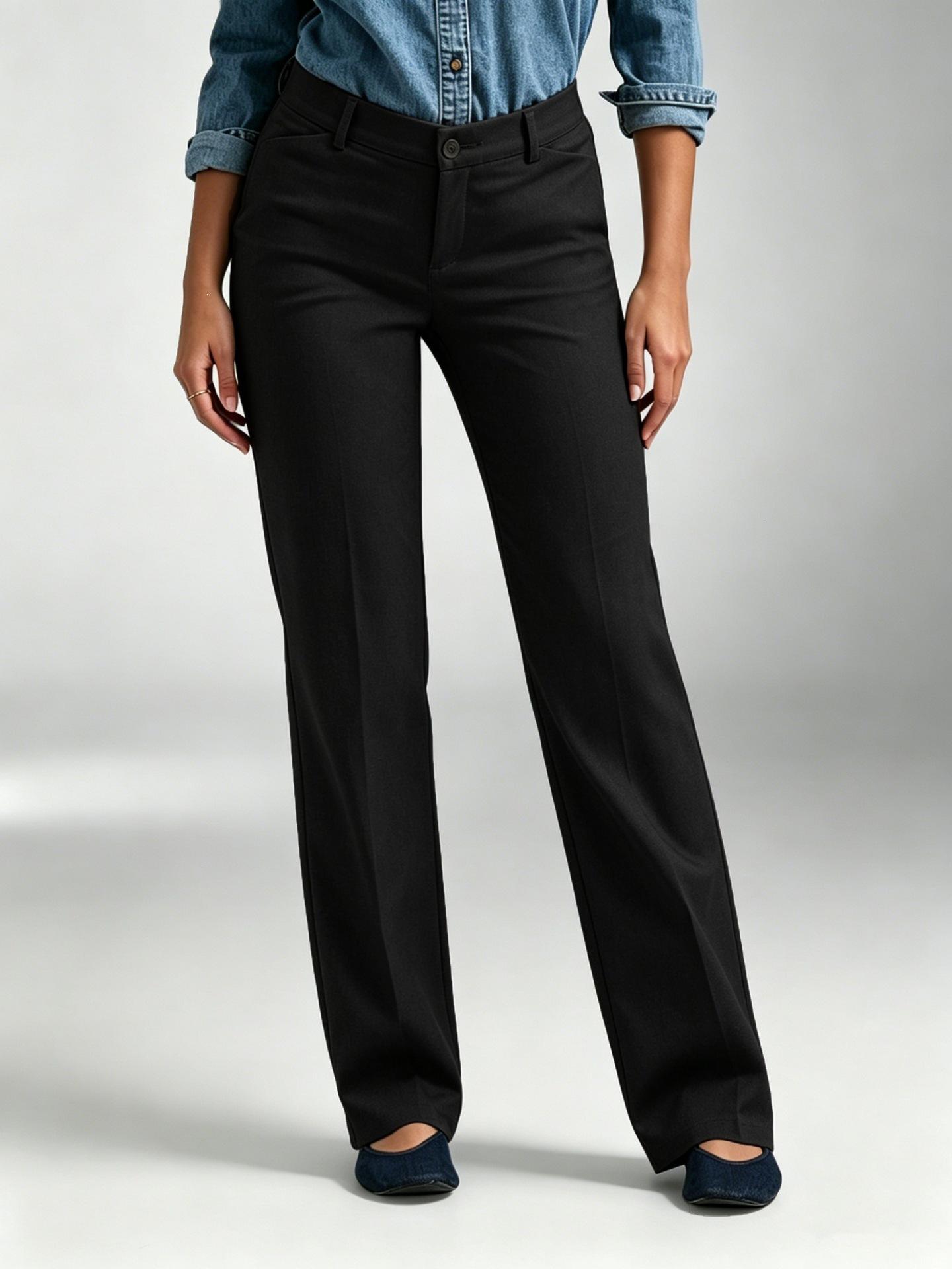 Women S Mid Rise Straight Leg Long Commute Pants S чёрный